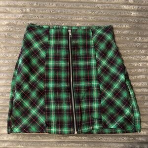 Plaid Green Skirt with Zipper